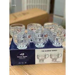 [CỰC ĐẸP]  BỘ 6 LY THỦY TINH COOKTAIL GREEN APPLE có quai cầm, bộ 6 ly pha lê uống trà