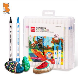 [Huta Art] Bút vẽ Marker Acrylic DELI cao câp hai đầu (đầu mềm và đầu cứng) kháng nước