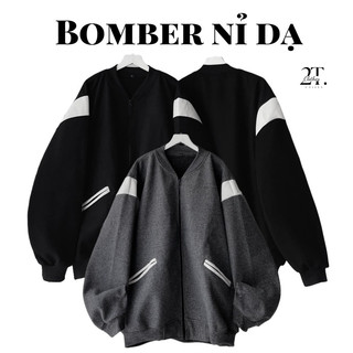Áo Khoác Bomber Chất Dạ Dày Dặn Đen Phối Trắng Unisex