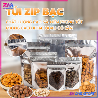 （50 túi mỗi gói）Túi zíp 1 mặt trong mặt bạc đáy đứng, Túi zip bạc đáy đứng đựng thực phẩm（50 túi mỗi gói）