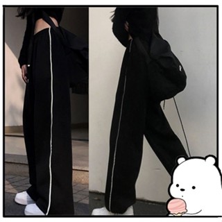 Quần thun ống rộng 1 sọc cạnh dày dặn dáng suông nam nữ Quần jogger rút gấu unisex đen vạch trắng T47G MONOKA SHOP