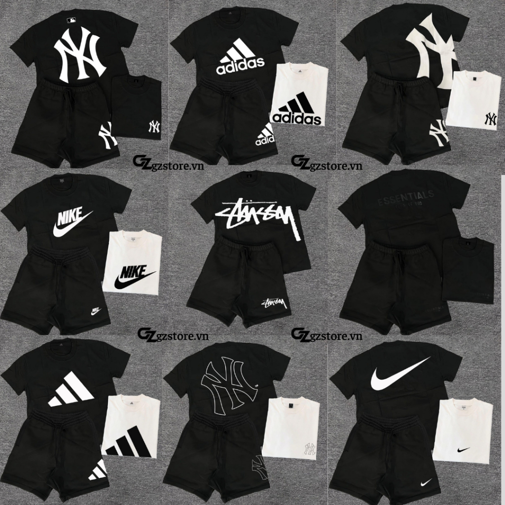 Combo sét bộ Nike Adidas MLb mùa hè unisex áo thun cooton 100%+ quần umipoly loại 1 thoáng mát co dãn dày dặn GZ377