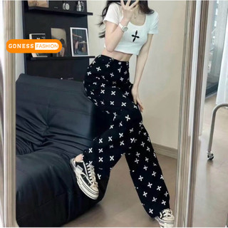 Quần ống suông dài Goness rộng cạp chun dáng thể thao chất lụa mềm bigsize nhiều hoạ tiết cho nữ