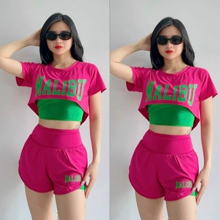 Bộ Tập Thể Thao Nữ Áo Croptop Tanktop Quần Đùi Short 2 Lớp Cao Cấp Thun Lạnh Tập Gym Yoga Aerobic