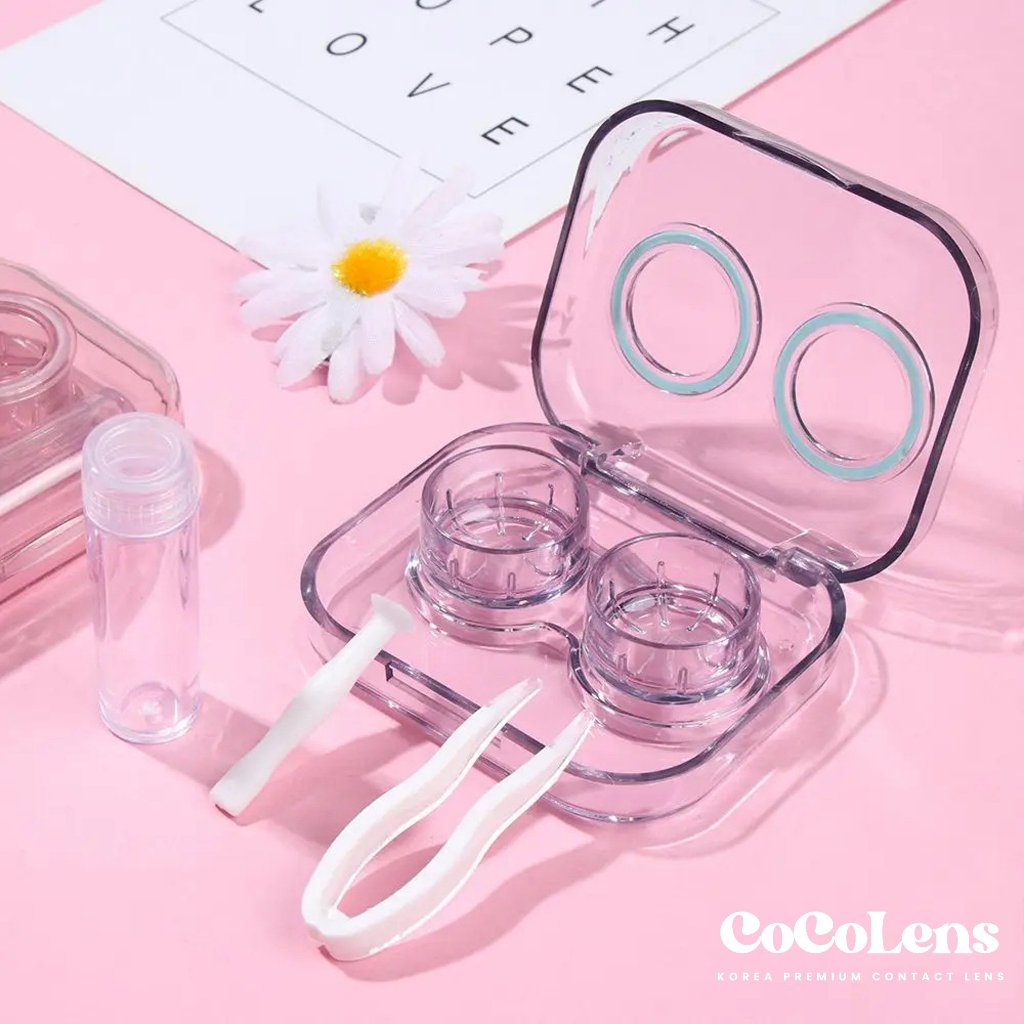Khay Nhựa Trong Có Gương Đựng Kính Áp Tròng, Case Đựng Lens & Bộ Dụng Cụ Đeo, Nhíp Gắp Cocolens