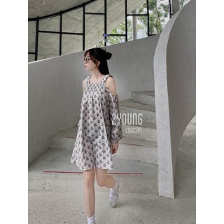 Đầm hoa nhí khoét vai [2YOUNG] D1232 (Ảnh thật)