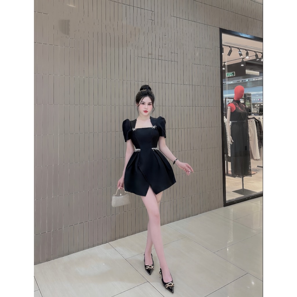 VÁY THIẾT KẾ VẠT CHÉO ĐÍNH ĐÁ E285