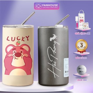 Cốc giữ nhiệt Ice Americano 300ml & 600ml khắc tên tặng sticker, ống hút inox,ly hỗ trợ khắc tên