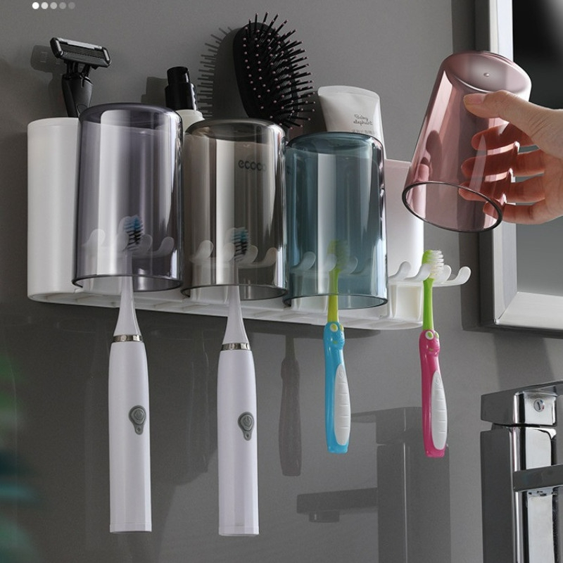 Giá Treo Bàn Chải Đánh Răng 2 Cốc 3 cốc 4 Cốc, Kệ Đánh Răng ECOCO Cao Cấp Không Cần Khoan Tường