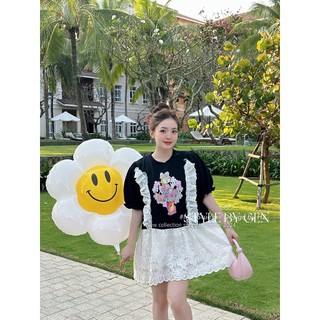 váy baby doll cotton phối chân ren