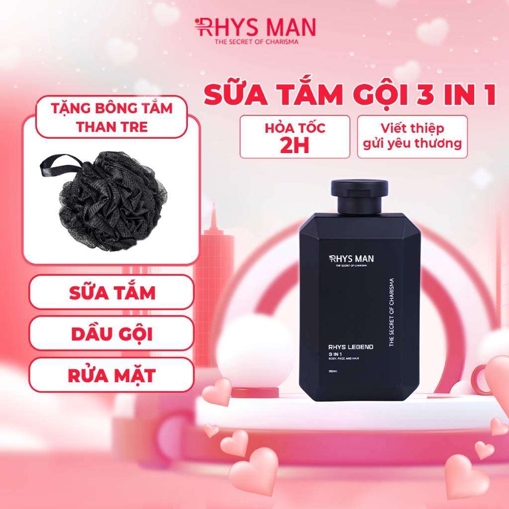 Sữa tắm gội nam hương nước hoa 3 in 1 RHYS MAN Rhys Legend 350ml