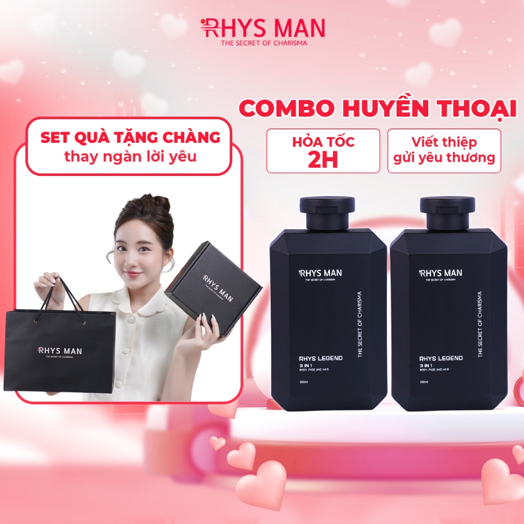 Bộ Quà Tặng Nam - 2 Sữa tắm gội nam RHYS MAN 3 in 1 Rhys Legend hương nước hoa 350ml/chai