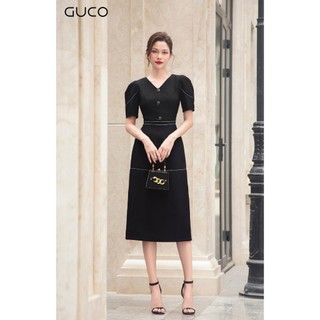 Đầm a cổ tim thêu chỉ nổi - đen 4435