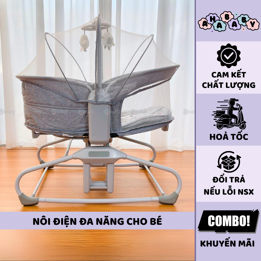 Nôi điện tự động kiêm xách tay và ngủ chung giường bố mẹ cho bé 4IN1 3087/3088 - Kèm màn - Bảo hành 1 năm