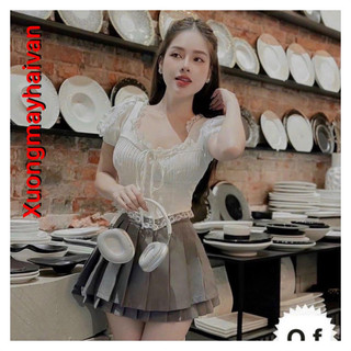 HV - Chân váy ngắn xếp ly 2 tầng có lót trong mới 2024