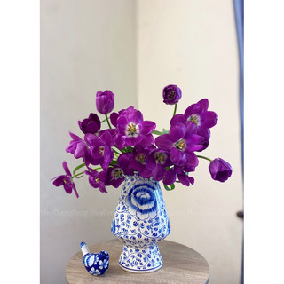 Bình hoa gốm men lam Bát Tràng