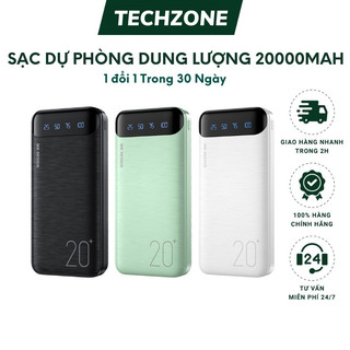 Sạc pin dự phòng wp 161 20000mah techzone mall 2 output usb 2 input micro type-c hỗ trợ sạc cho nhiều dòng điện thoại