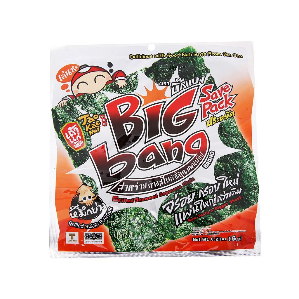 Snack Rong Biển Giòn TaoKaeNoi Big Bang Vị Mực Cay (Lốc 12 gói - Đỏ)