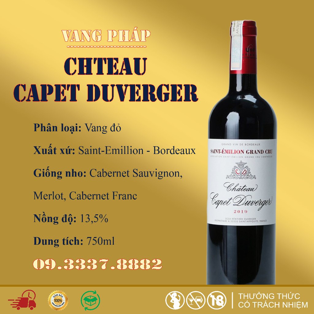 Rượu vang Chateau Capet Duverger 750ml 13.5Vol
