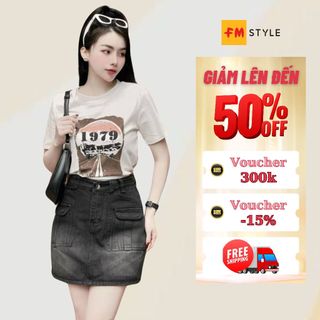 Áo thun nữ form rộng FMSTYLE  cổ tròn in 1979 vải co giãn 4 chiều chuẩn phong cách Hàn Quốc 2402ATUO449240