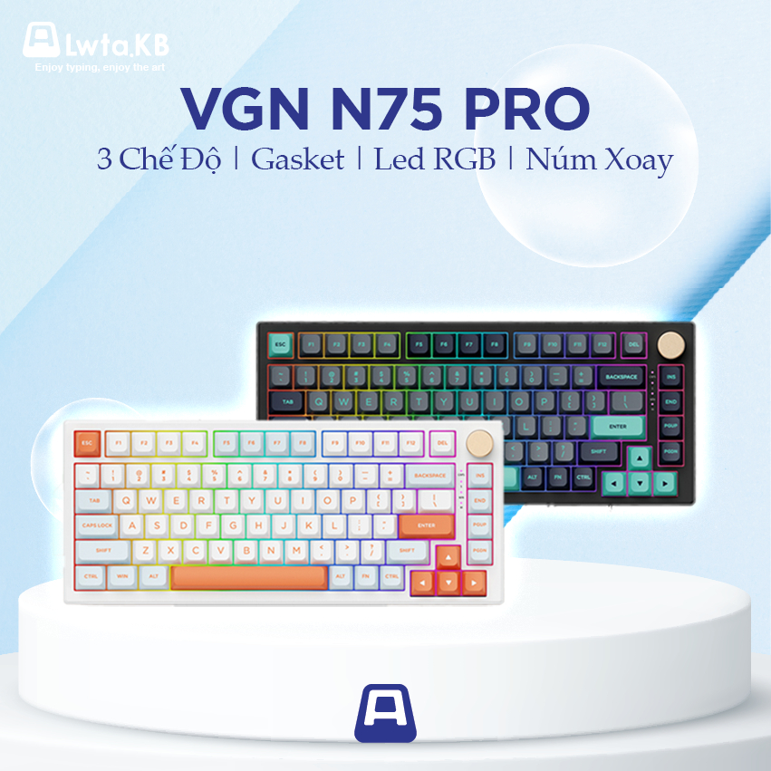 [SẴN HÀNG] Bàn Phím Cơ Không Dây VGN N75 PRO | 3 Mode | Hotswap | Núm Xoay | Led RGB