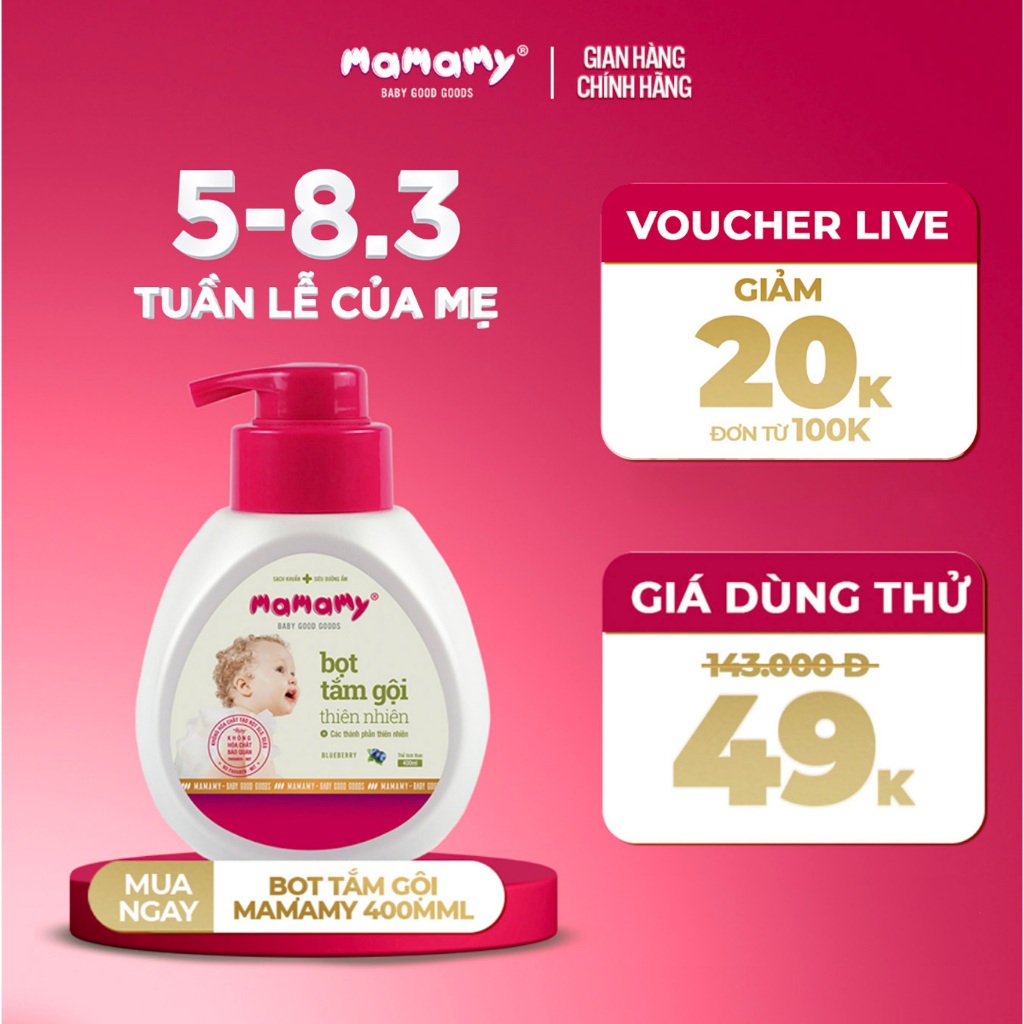 49K Chai bọt tắm gội dầu tắm gội thiên nhiên Mamamy 400ml