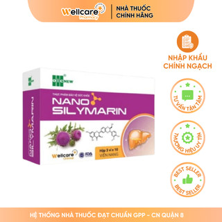   BỔ GAN  Nano Silymarin Wellcare - Hộp 3 vỉ x 10 viên hỗ trợ giải độc bảo vệ tế bào gan tăng cường chức năng gan 