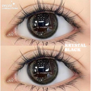 1 Cặp Lens kính áp tròng Krystal Black - đen nhũ lấp lánh trong veo giãn nhẹ 14.0mm có độ cận 0 - 7 ( kèm Khay Gương )