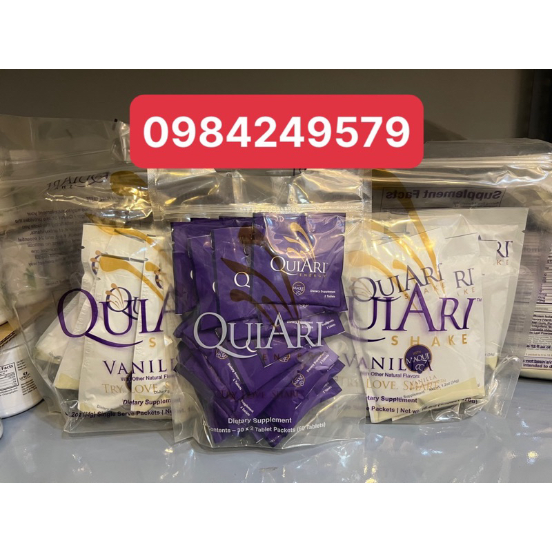 QuiAri - giảm cân , giảm mỡ hồi phục sức khoẻ gồm 2 túi bột quiari Shake(28 gói) và 1 túi viên quiari energy