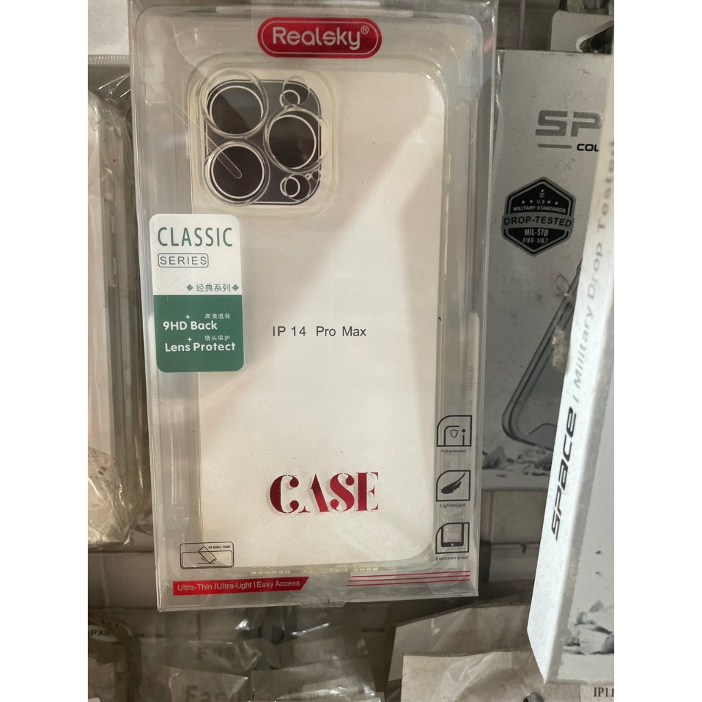 Ốp lưng trong dẻo bảo vệ camera RealSky có hộp hàng chính hãng/Ốp silicon trong hộp Iphone 14prm/12p
