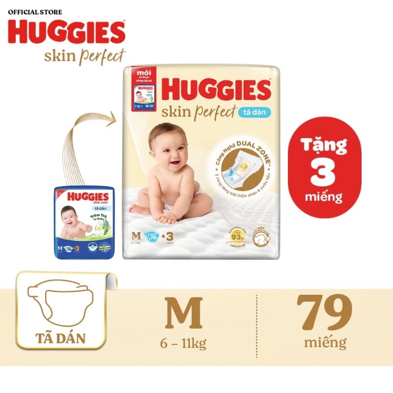[Hàng công ty] Tã dán huggies skin perfect NB70 S80 M76