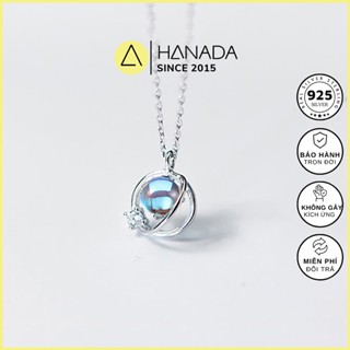 Dây Chuyền Bạc 925 Hanada Đá Mặt Trăng Nhân Tạo Vòng Cổ Vũ Trụ Xanh 0509 I6
