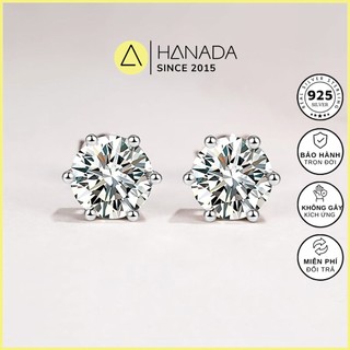 Bông Tai Bạc Hanada Đá CZ 6A Chuẩn 120 6 Chấu Lát Cắt Siêu Lấp Lánh Không mờ Khuyên Nụ Trắng Đơn Giản 0919 D9