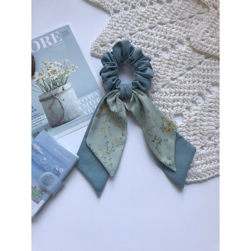 Dây cột tóc vải nơ dài scrunchies nơ xinh xắn dễ thương buộc tóc tiểu thư vintage Châu May handmade