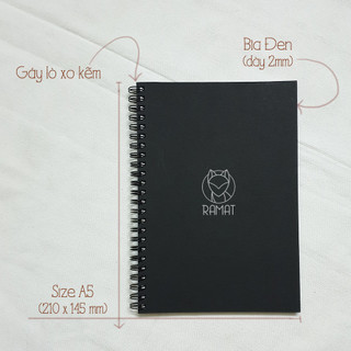 Sổ Tay ghi chép - gáy Lò Xo Bìa Đen Basic - Size A5