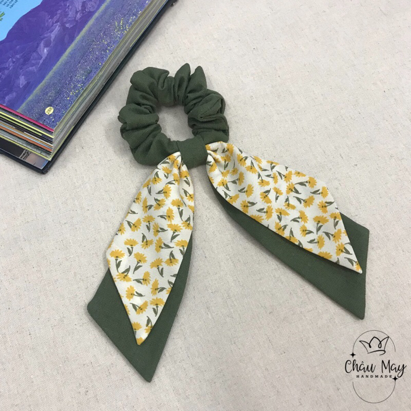 Dây cột tóc vải nơ dài scrunchies nơ xinh xắn dễ thương buộc tóc tiểu thư vintage Châu May handmade