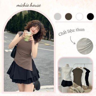 Áo Thun Zip Cổ Leo Dây Rút Eo Tay Hến Tà Chéo Cách Điệu - michie.house - A409