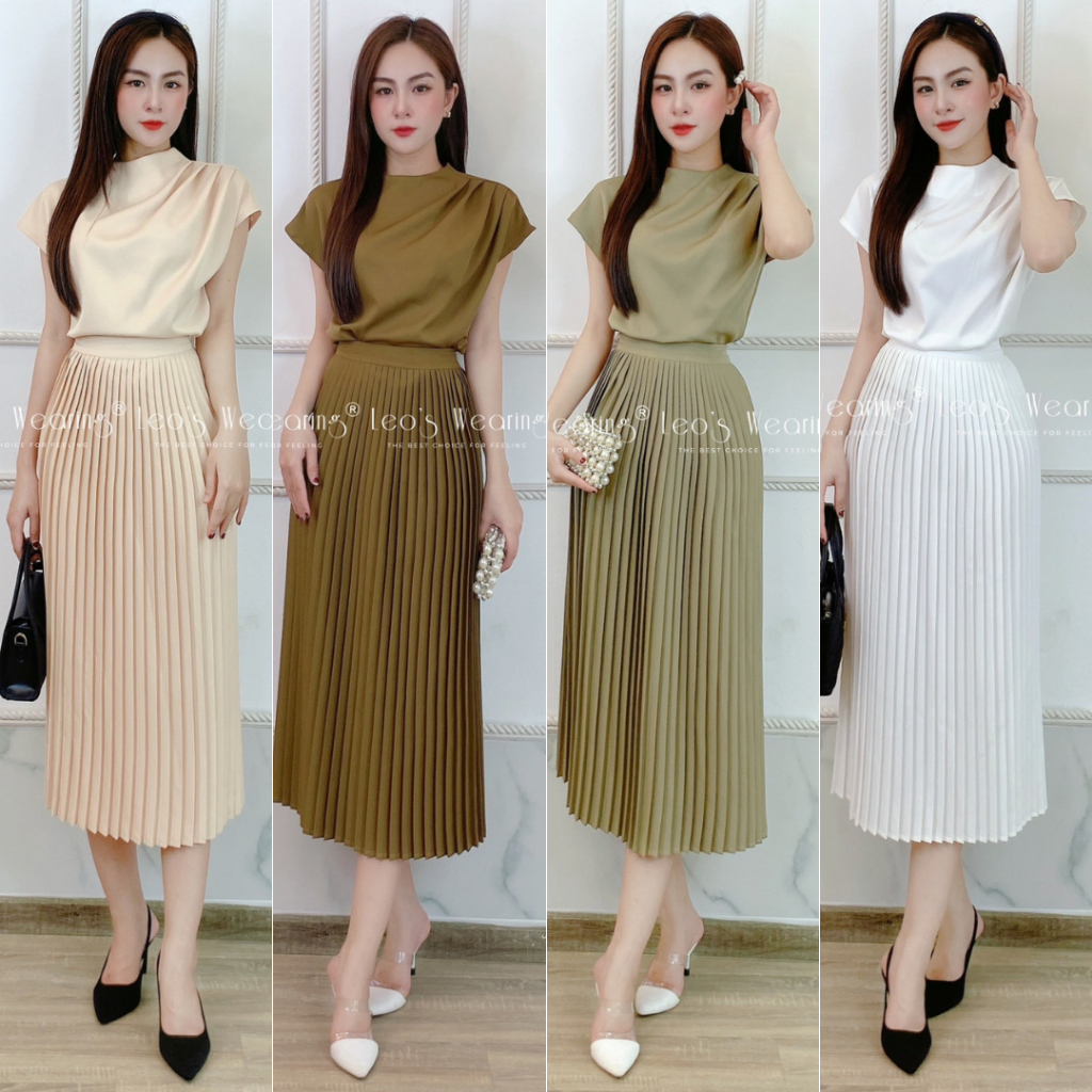 Set chân váy xếp li mix áo LEOSWEARING đồ công sở B288