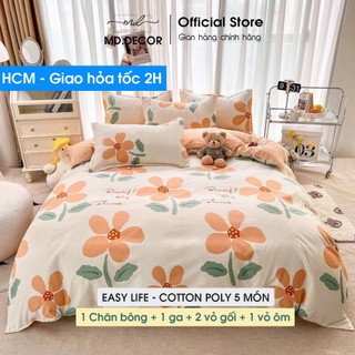 Bộ chăn ga gối Cotton Poly MD.Decor - Bedding 5 món drap may bo chun nhiều kích thước nệm M2 M4 M6 M8