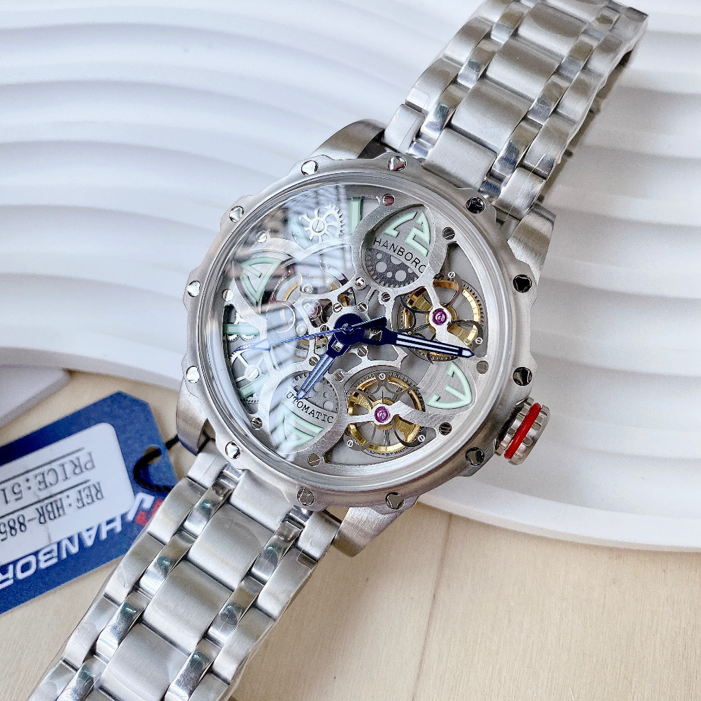 Đồng Hồ Nam Chính Hãng Hanboro 8851 Dây Thép Kiểu Mới 5 Mắc, Size 46mm