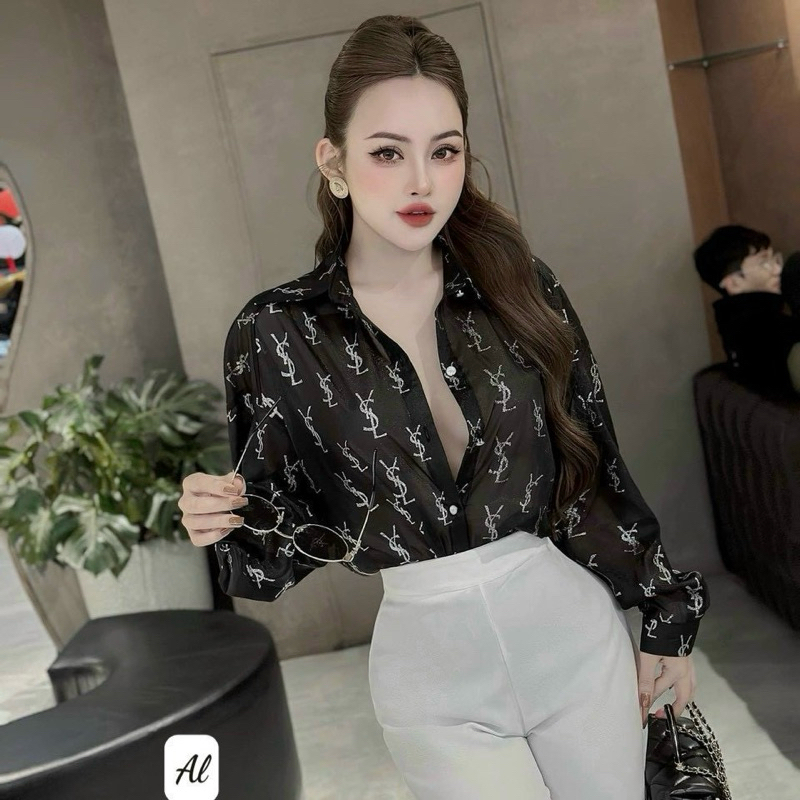 Áo Sơ Mi Nữ Sang Chảnh, Sơ Mi Nữ Tay Dài Xuyên Thấu Chất Vải Tơ Nhũ Mỏng Chữ X Sang Chảnh Cao Cấp Form Rộng Giấu Quần | BigBuy360 - bigbuy360.vn