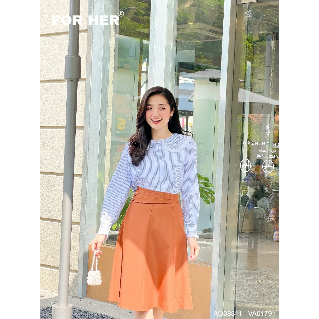 Áo sơ mi FOR HER viền bèo sọc AO0881
