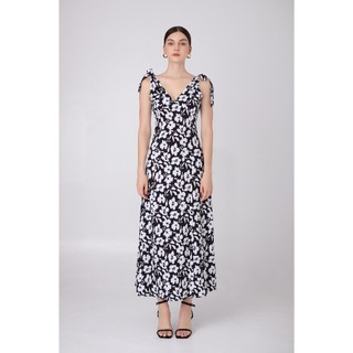 Váy maxi cổ V hoạ tiết hoa cột dây vai dáng dài mùa hè thanh lịch thoải mái - A013