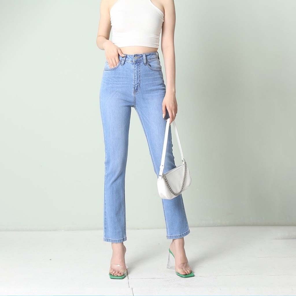 Quần jean ống đứng cạp cao basic co giãn 4 chiều CP07, CT JEANS