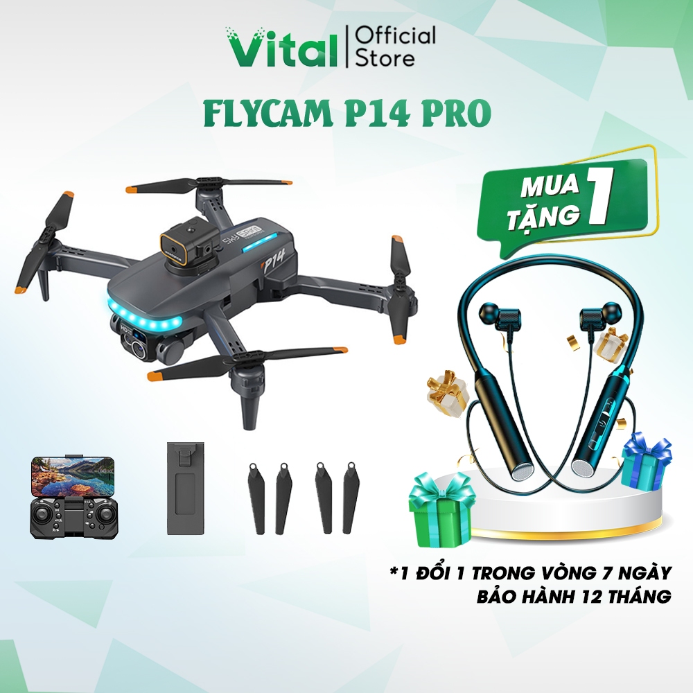 Flycam máy bay điều khiển từ xa Flycam mini P14 dung lượng pin 1800 mAh, camera kép góc rộng 120 độ bảo hành 12 thátháng | BigBuy360 - bigbuy360.vn