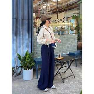 Owl pant- Quần vải suông rộng xanh navy Rem-made