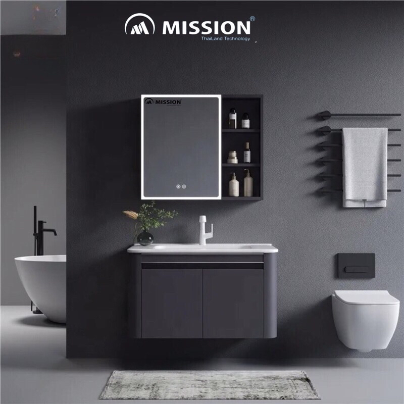 Tủ chậu rửa mặt gương led kt 60-80cm, Tủ gương phòng tắm, Tủ lavabo, Bộ tủ lavabo nhôm Mission [ GIA