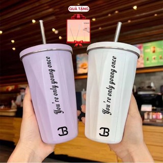 Bình giữ nhiệt cao cấp TAMIDI 600ml cốc nước giữ nhiệt văn phòng, ly có ống hút