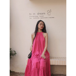 Đầm Lụa cổ yếm dáng suông dài bèo 2 tầng- màu hồng và xanh ngọc -[XÍN - Fashion Design]