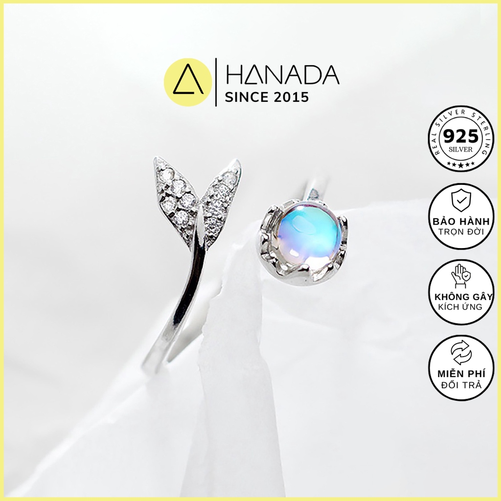 Nhẫn Bạc 925 Hanada Đuôi Cá Đá Xanh 0643 N8